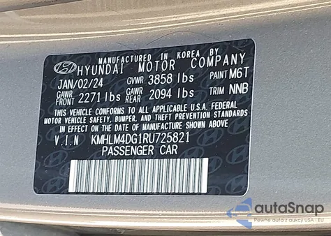 2024 Hyundai Elantra Sel from USA, damaged, VIN KMHLM4DG1RU725821